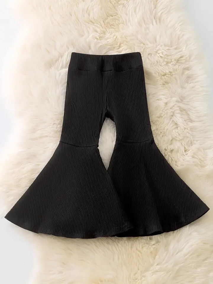 BLACK-Girls Ribbed Bell Bottoms.webp