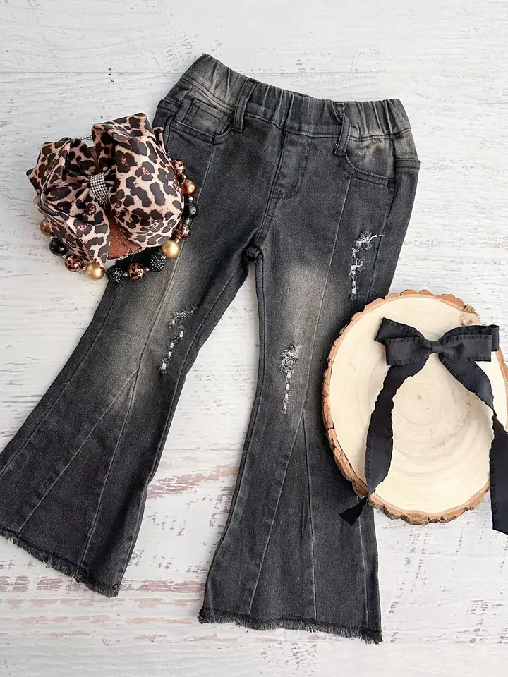 Black Distressed Flare Jeans.webp