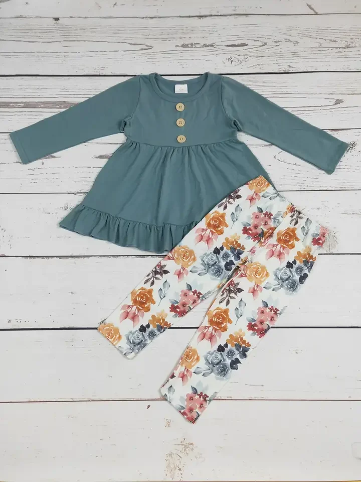 Girls Flower Printed 2 Pcs Clothing Set.webp