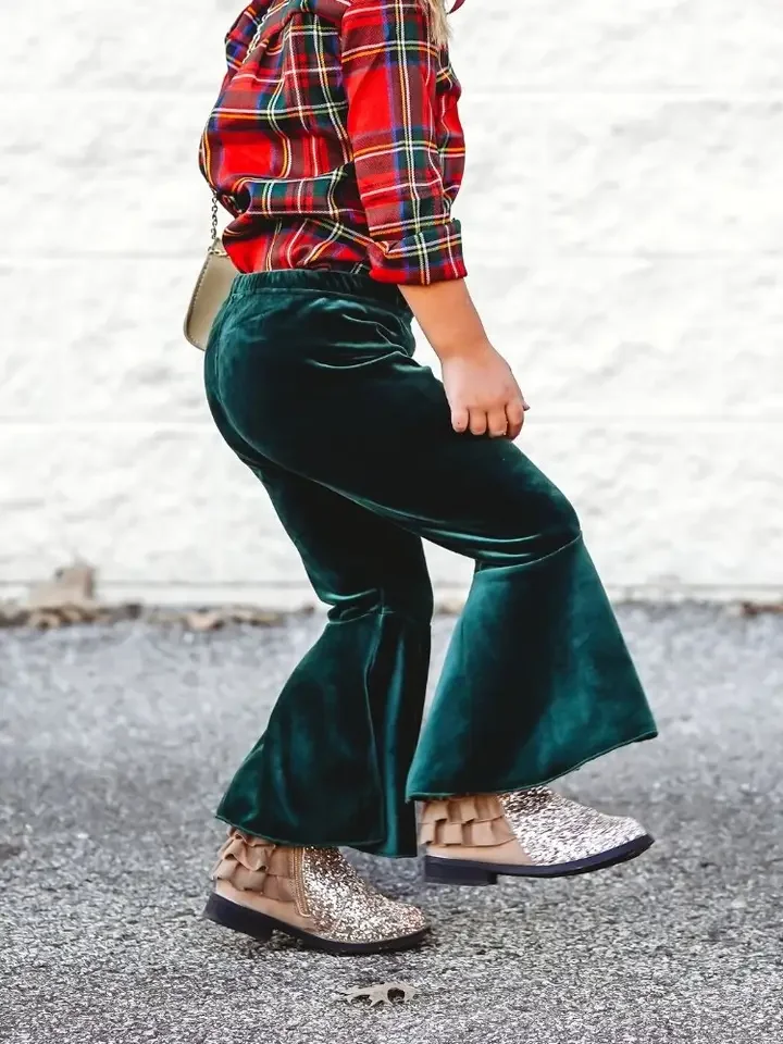 SIDE-Pleated Velour Bell Bottoms - Hunter.webp