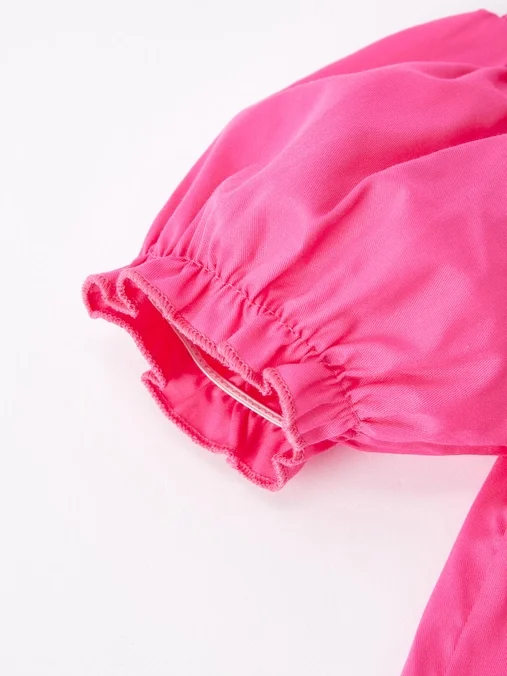 SLEEVE-Girls Bow Smocking Embroidery Hot Pink Dress.webp