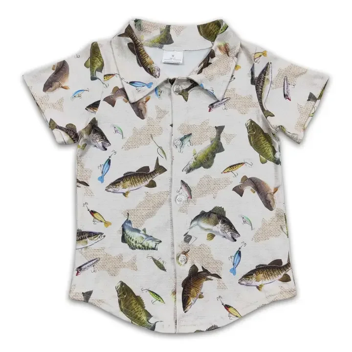 Fish Short Sleeves Kids Boy Button Up Shirt.webp