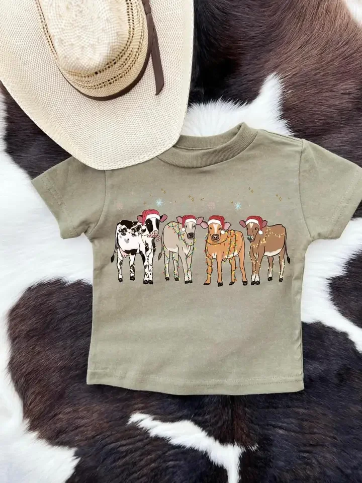 Cows and Christmas Lights Tshirt.webp