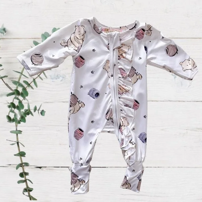 Baby Girls Ruffle Sleeper - Classic Pooh Bear Honey Pot.webp