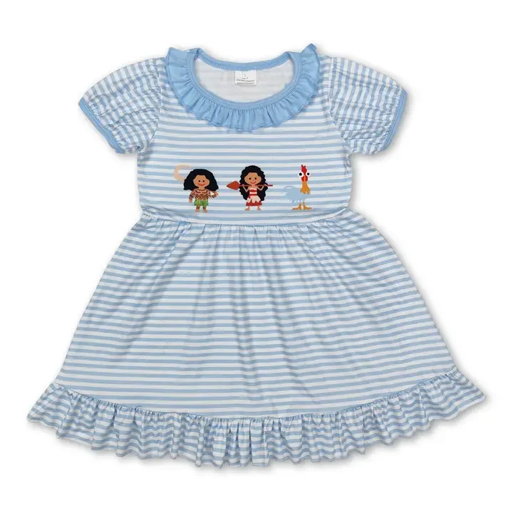 Short Sleeves Stripe Chicken Baby Girls Dresses.webp