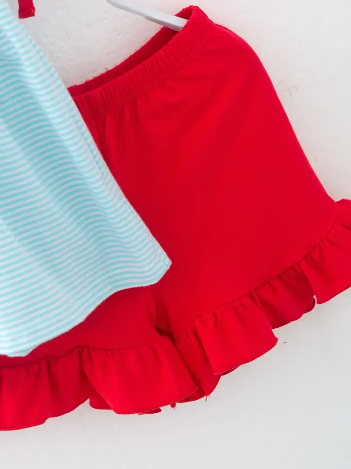 SHORTS-Baseball Blue Red Striped Ruffle Girl Short Set.webp