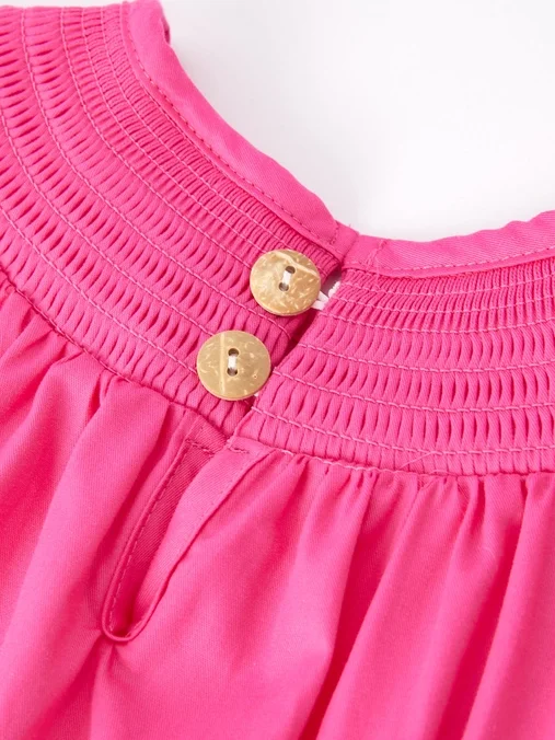 BUTTON-Girls Bow Smocking Embroidery Hot Pink Dress.webp