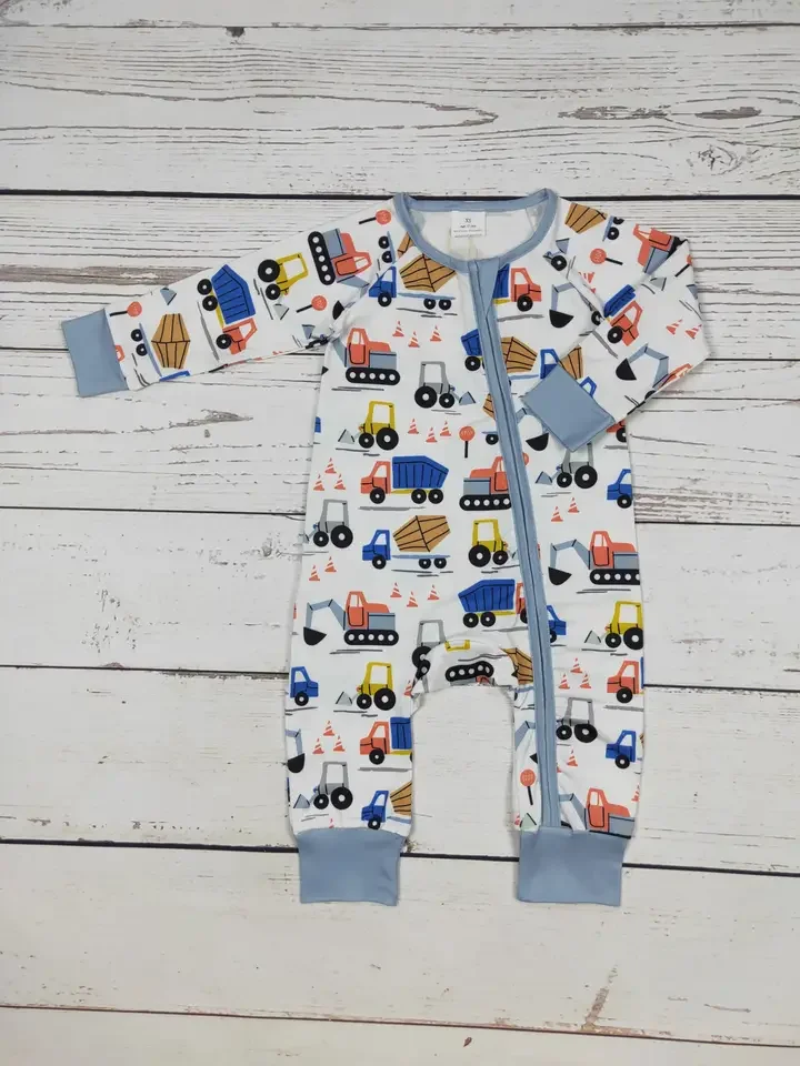 Boy Engineering Vehicles Zip Romper
