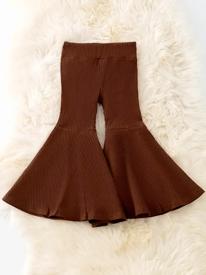 BROWN-Girls Ribbed Bell Bottoms.webp