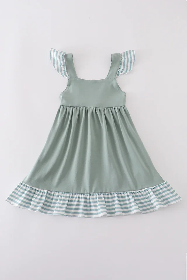 Sage stripe flutter trim ruffle dress.webp