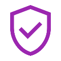 Purple shield icon with a checkmark inside.
