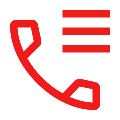 Red icon of a phone with a speech bubble and lines indicating text