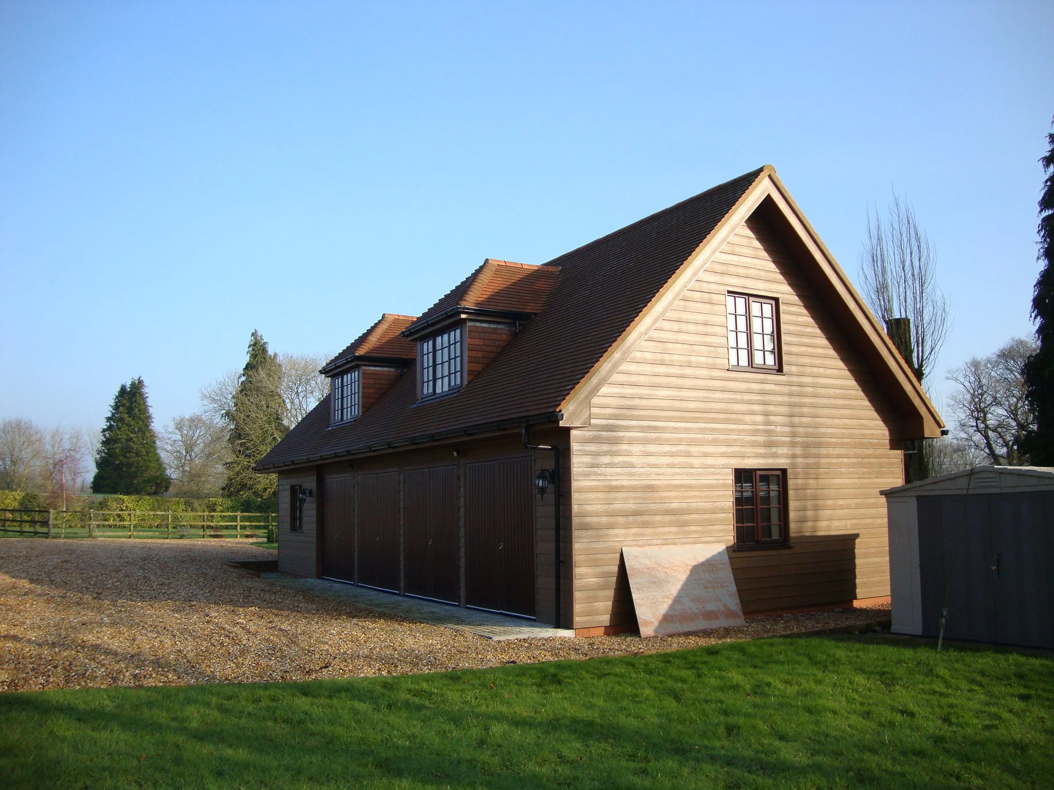 New garage with flat over. Sherfield English.