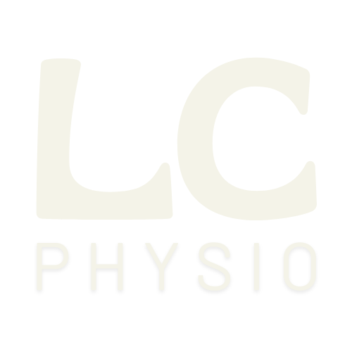 Logo with the letters 'LC' in large font and 'PHYSIO' in smaller font below on a black background.