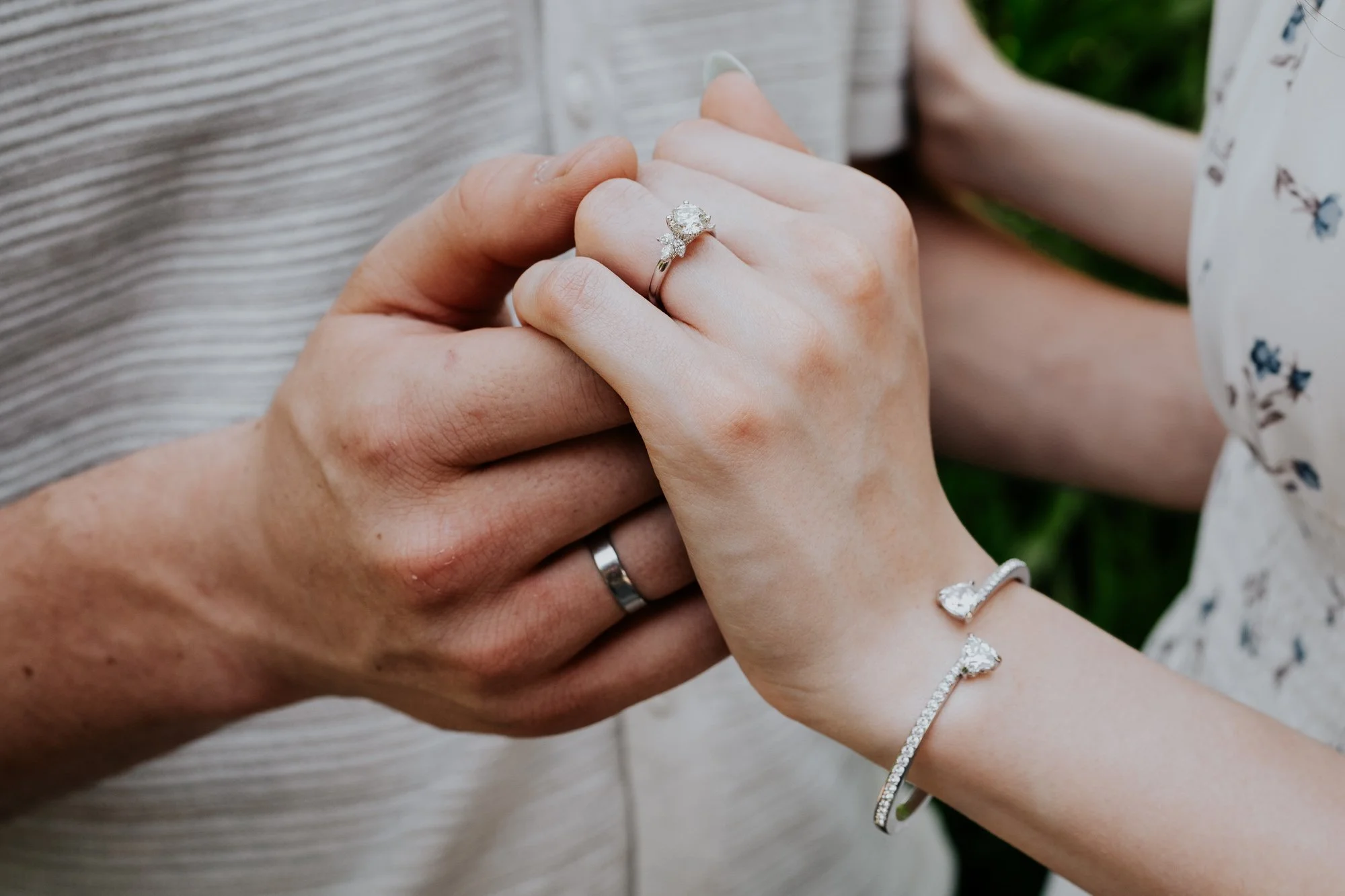 Close-up of the engagement ring after the proposal