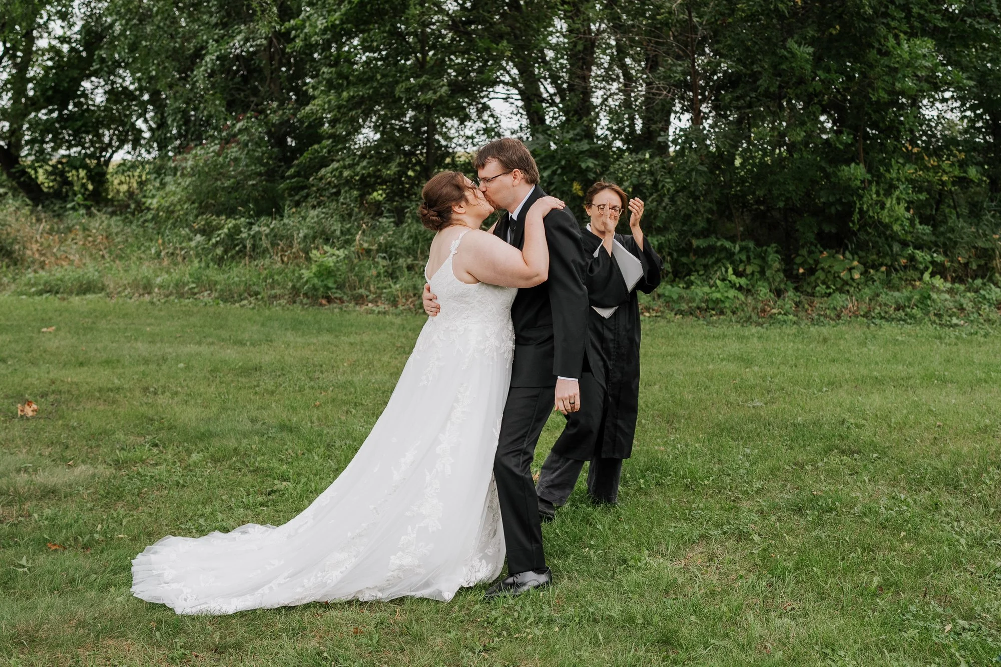 First married kiss at Madison elopement ceremony
