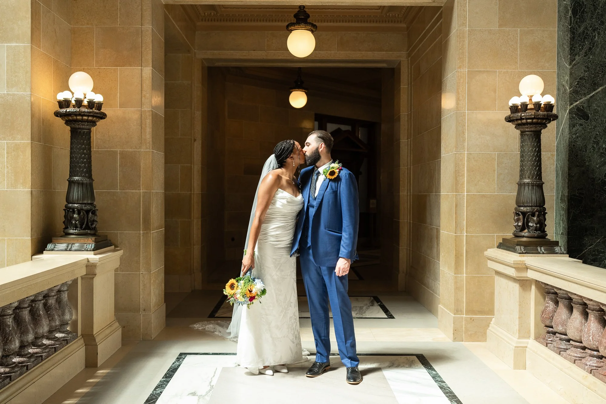 Couple kissing after just married in wisconsin state capital