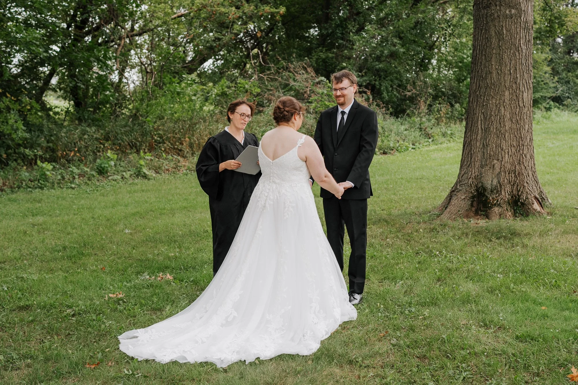 Couple exchanging vows during a small outdoor Madison elopement