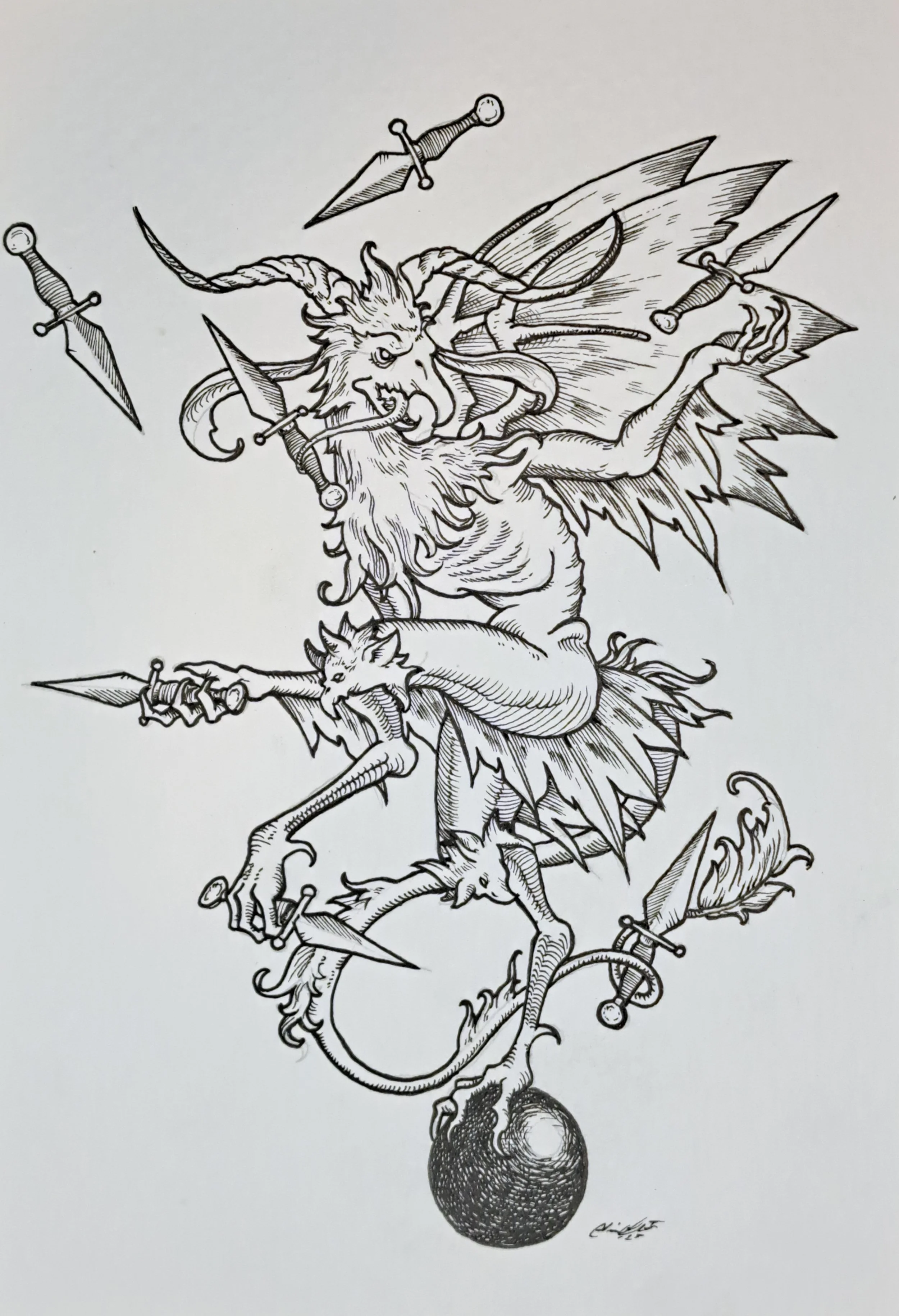 Juggling Demon Original Artwork 8x10