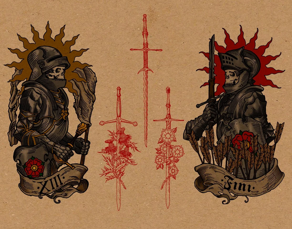 Skeleton Knights Tattoo Flash 11x14 Print