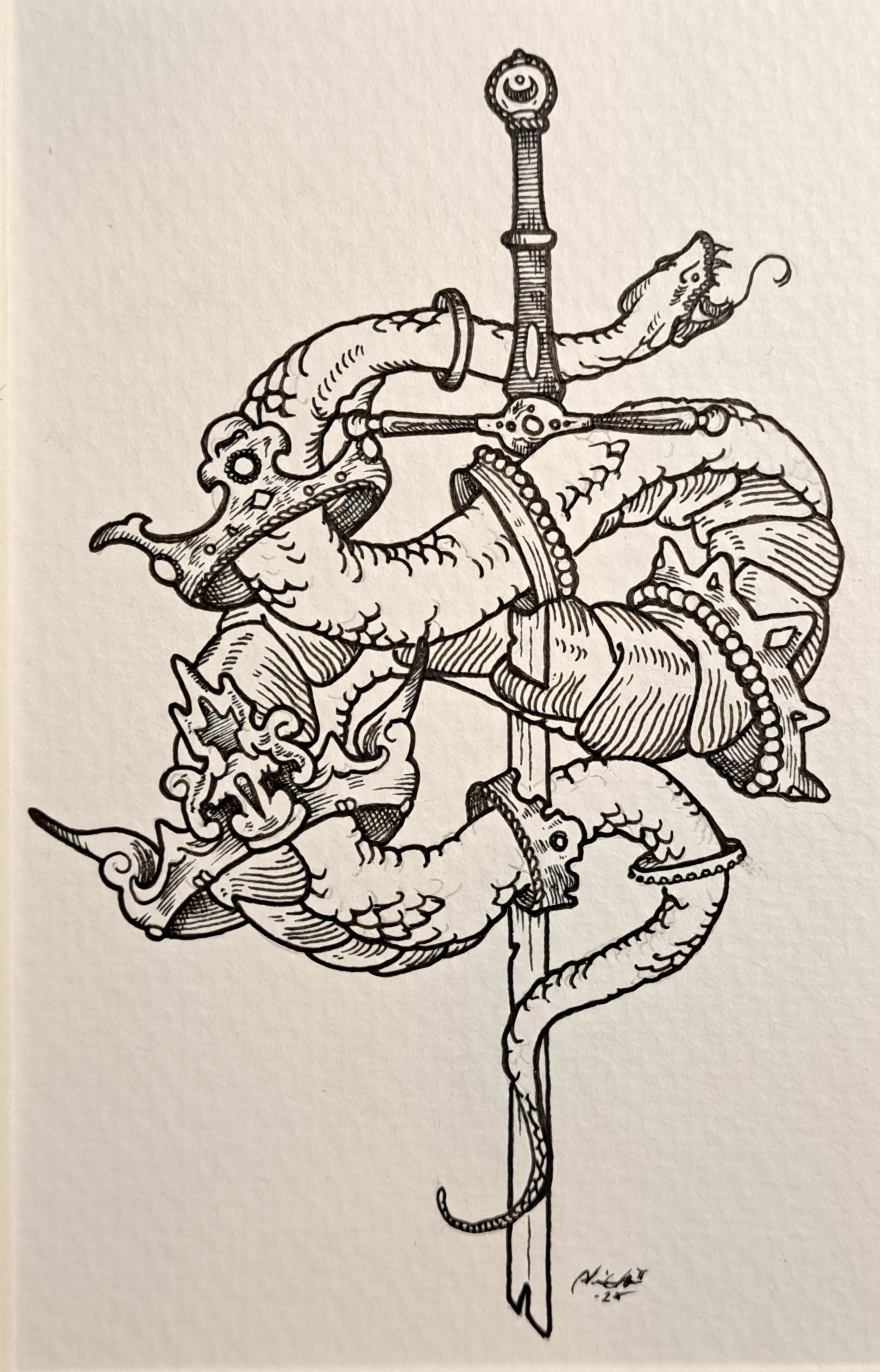 Snake and Sword Original Artwork 5x7