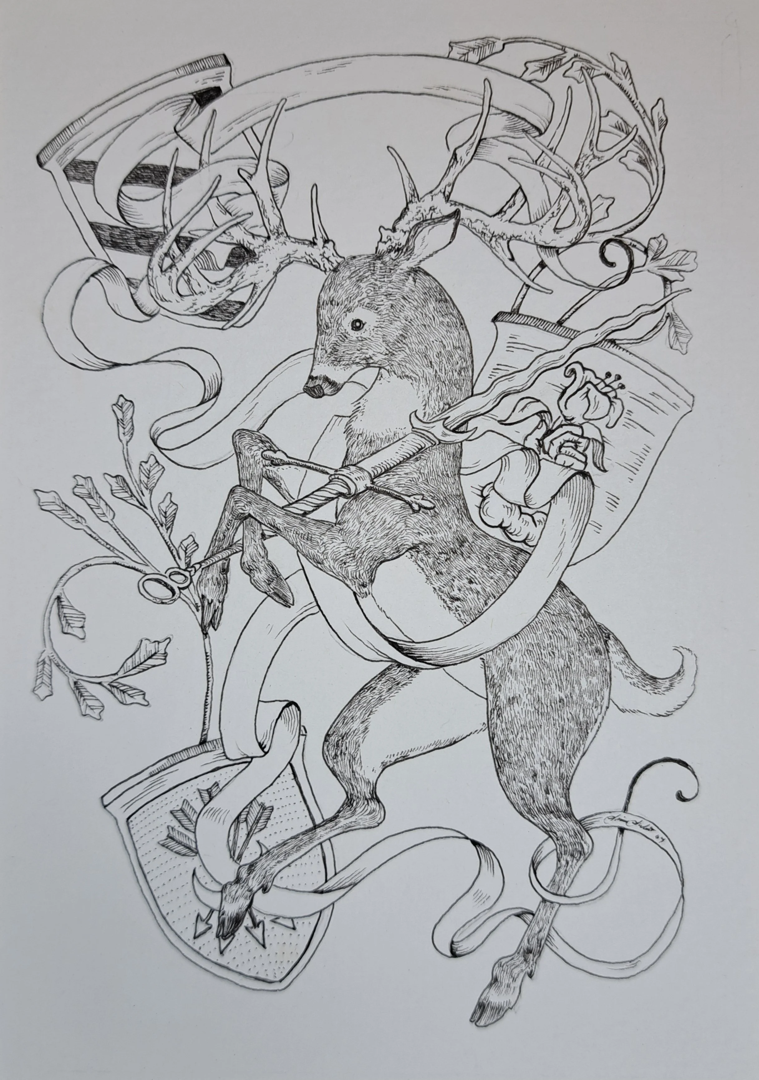 Deer with Flamberge Original Artwork