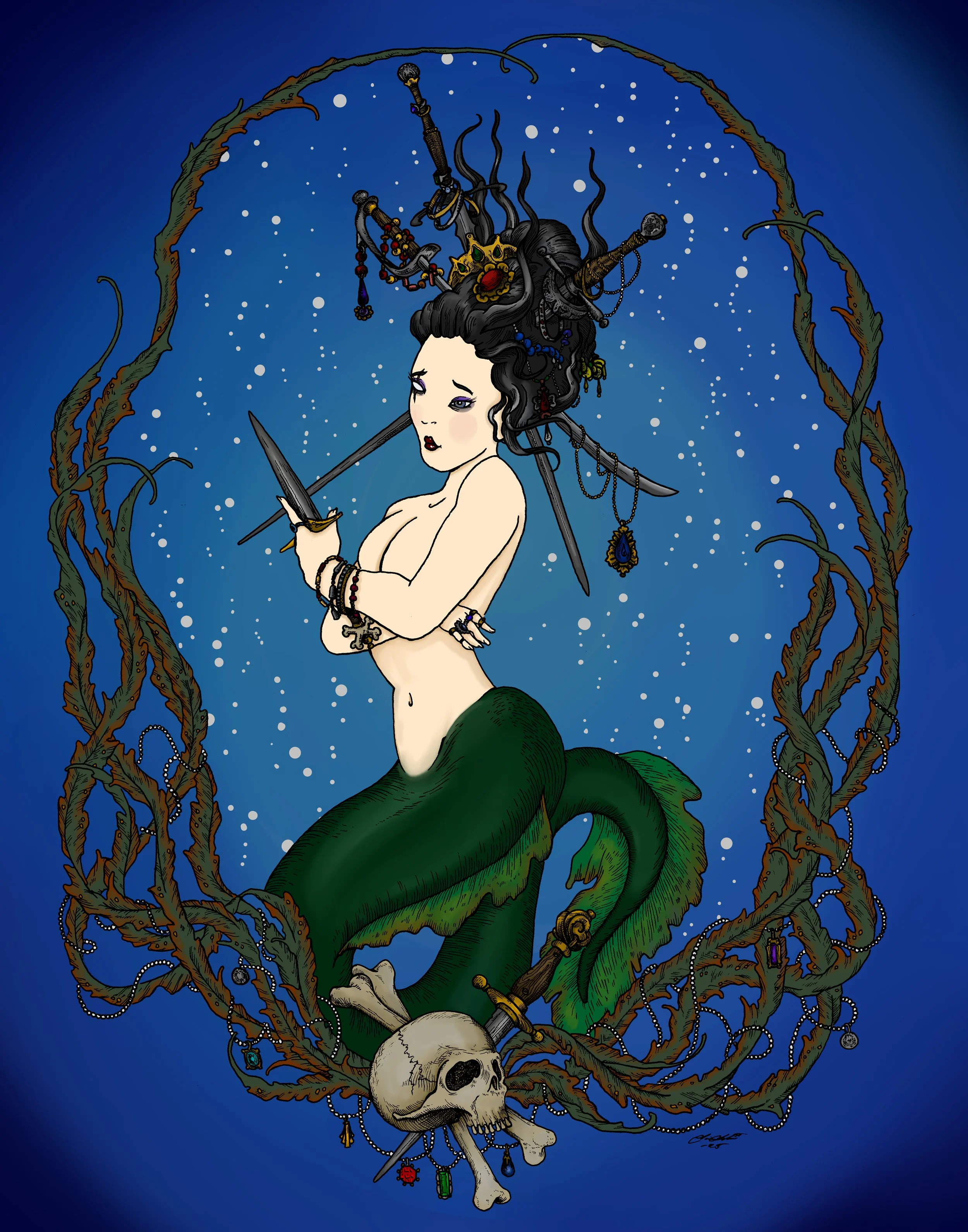 Mermaid with Swords 11x14 Print