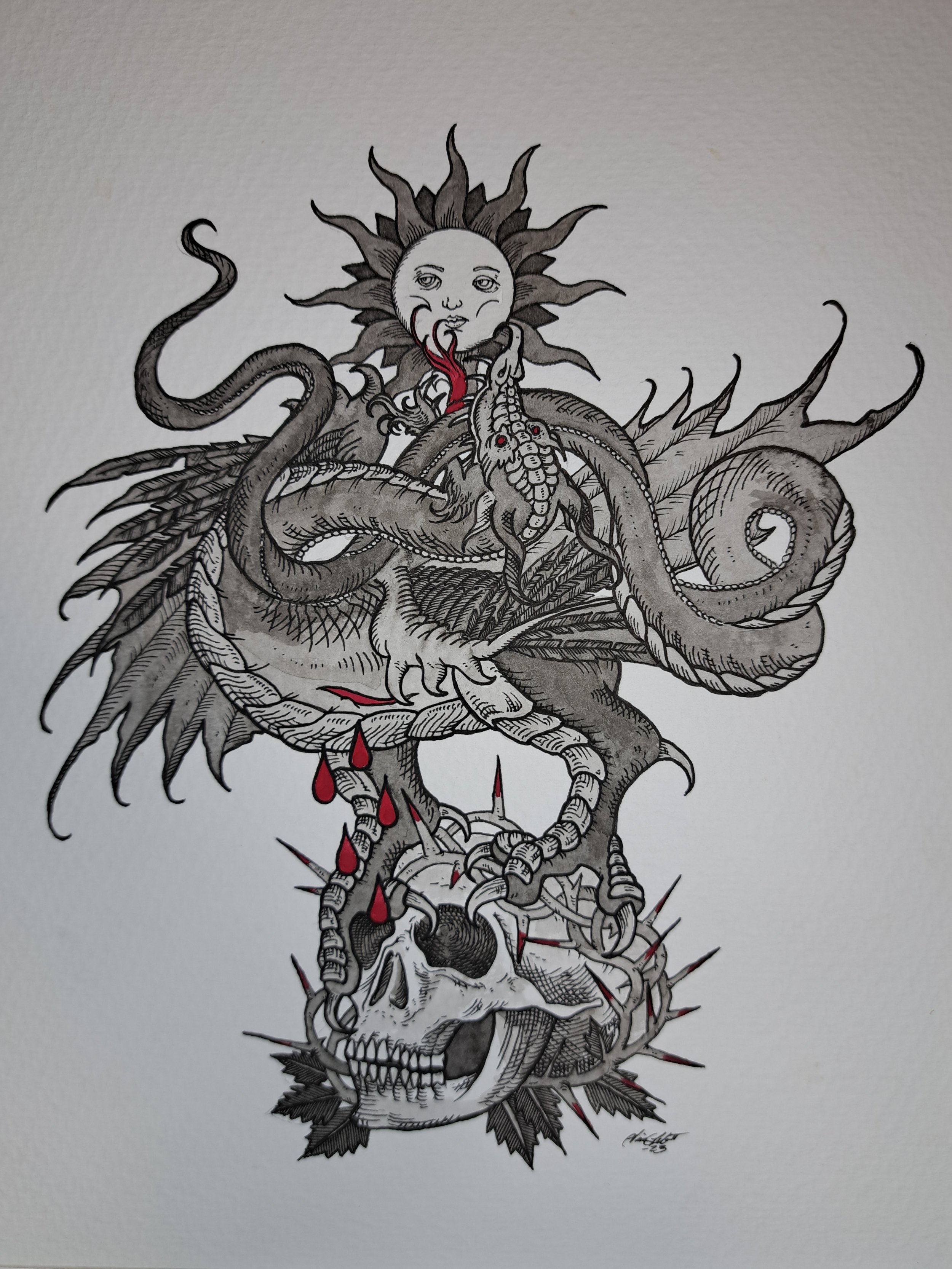 Dragon Consuming the Sun Original Artwork