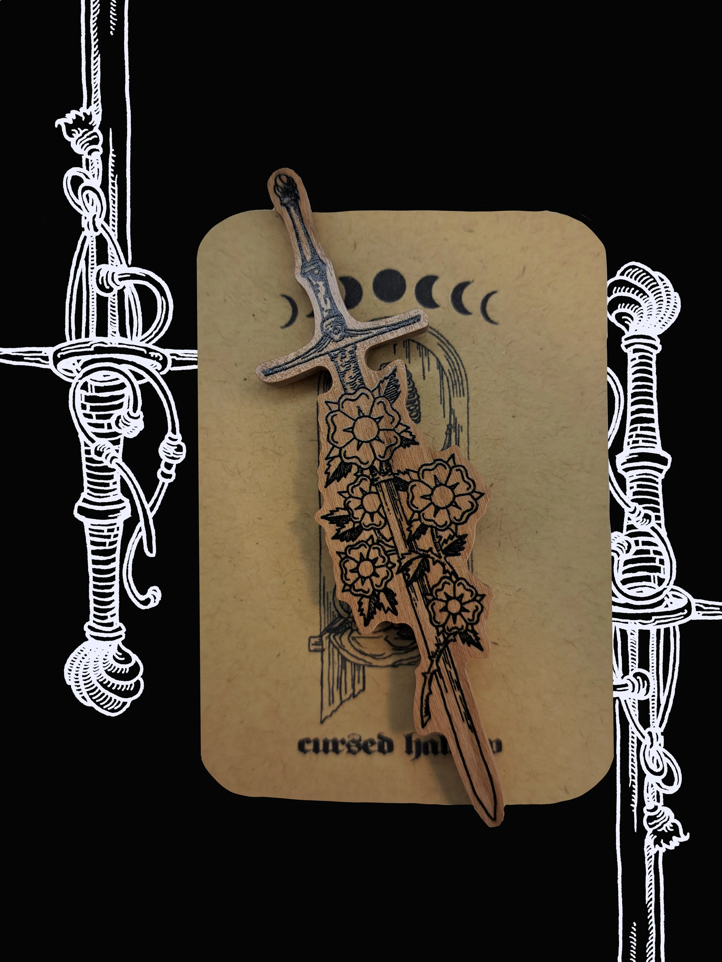 Irish Rose Sword 4 inch Wooden Pin