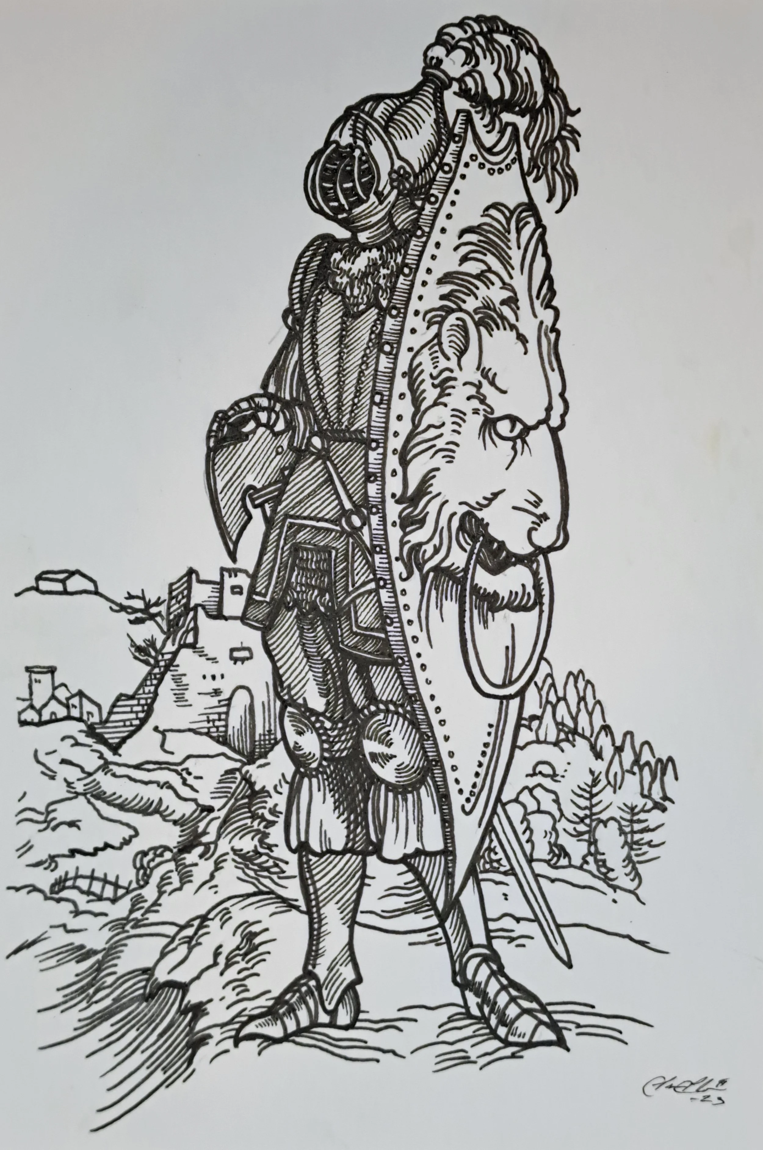 Lion Knight Original Artwork 8x10