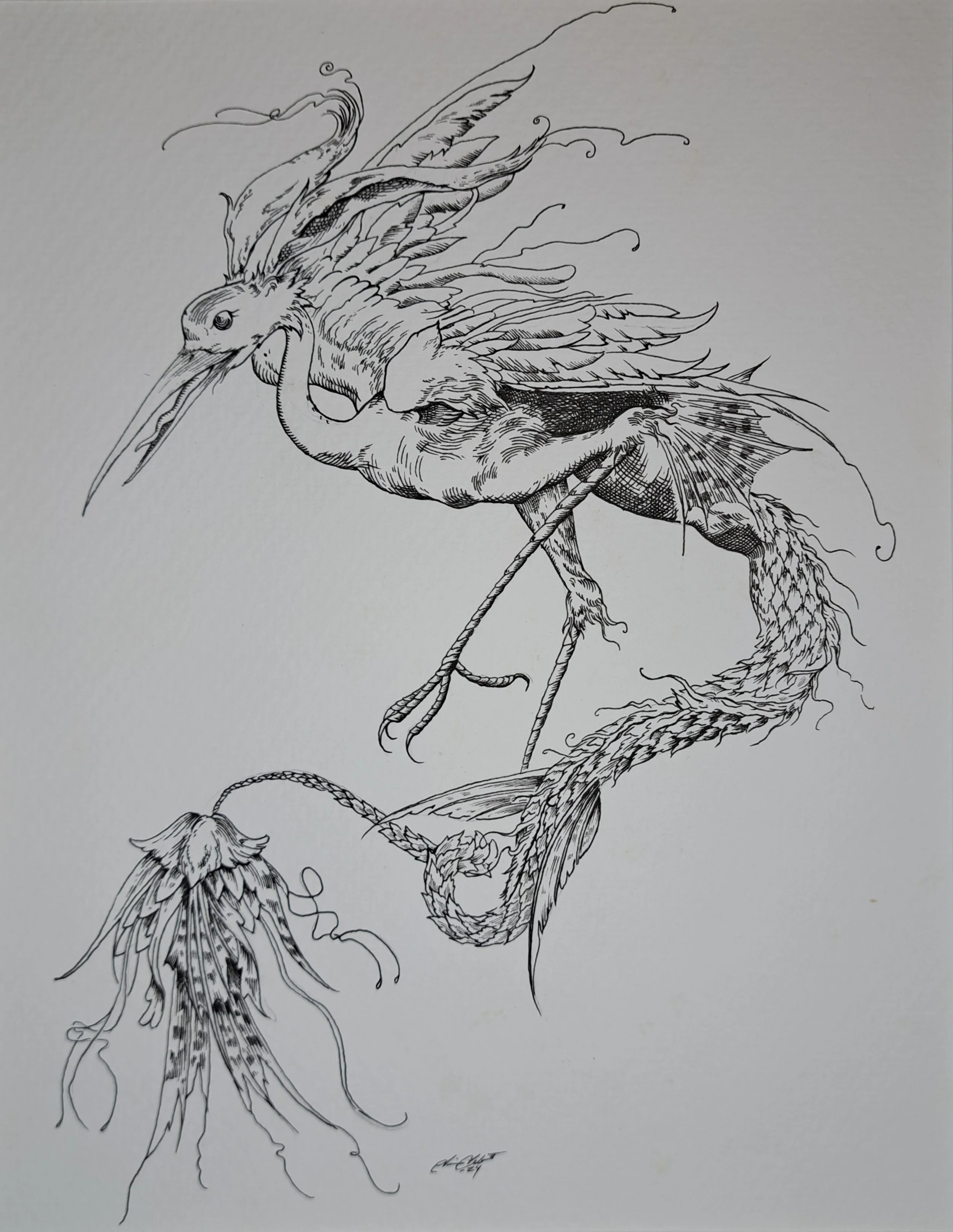 Heron Dragon Original Artwork