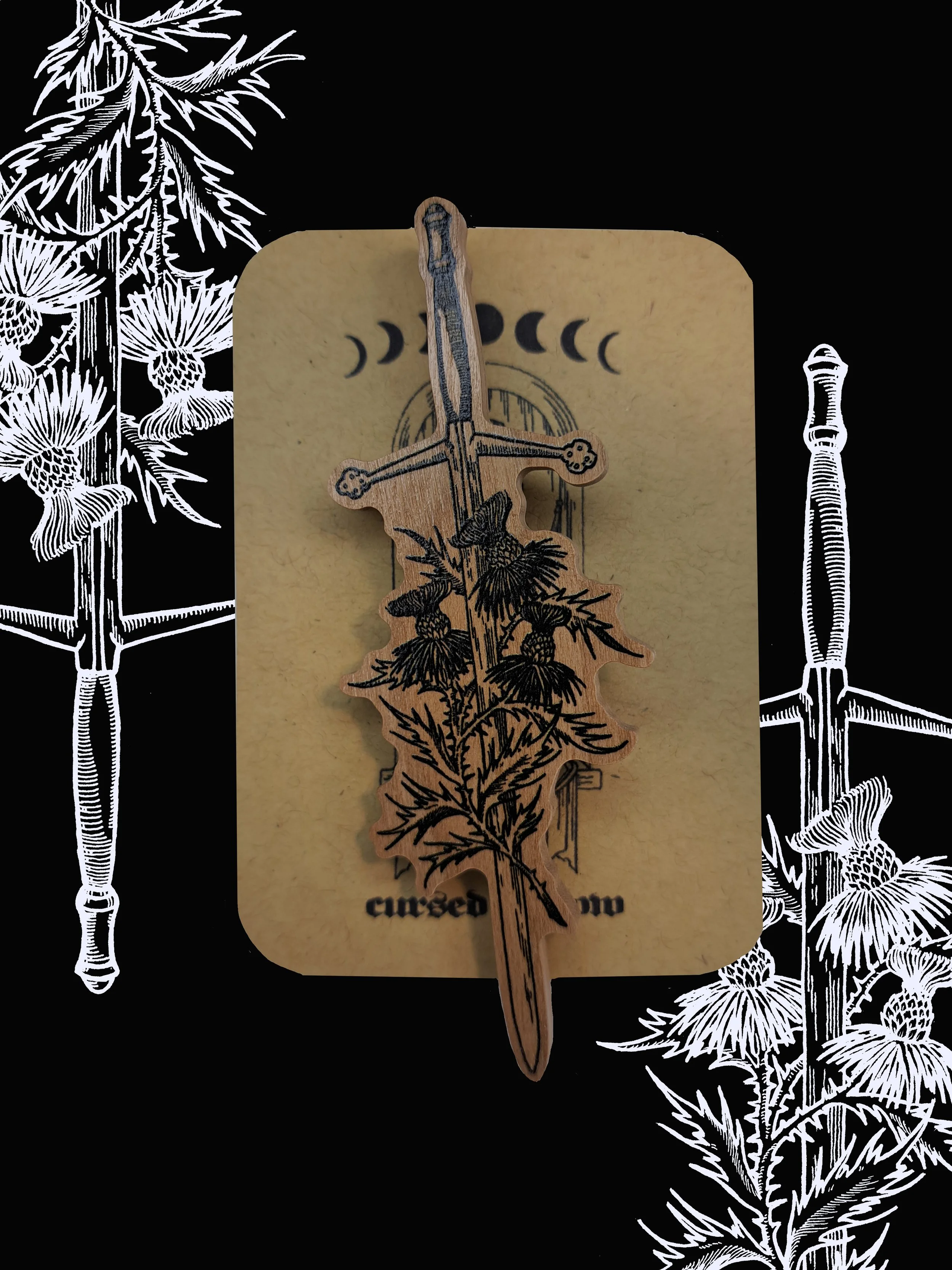 Scottish Thistle Sword 4 Inch Wooden Pin