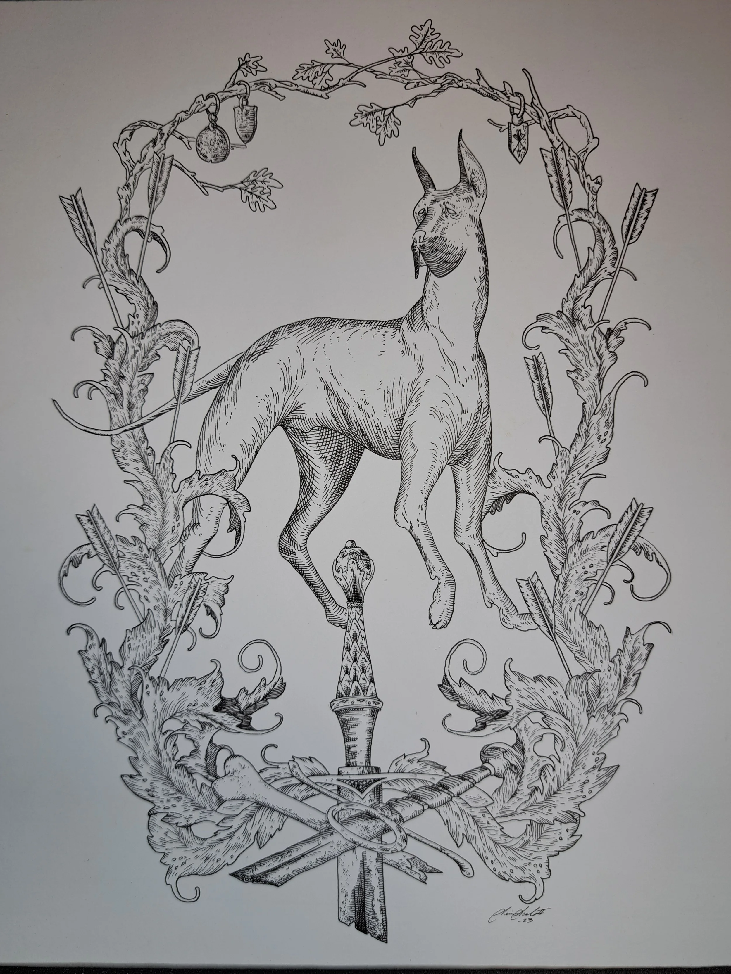 Great Dane with Swords Original Artwork