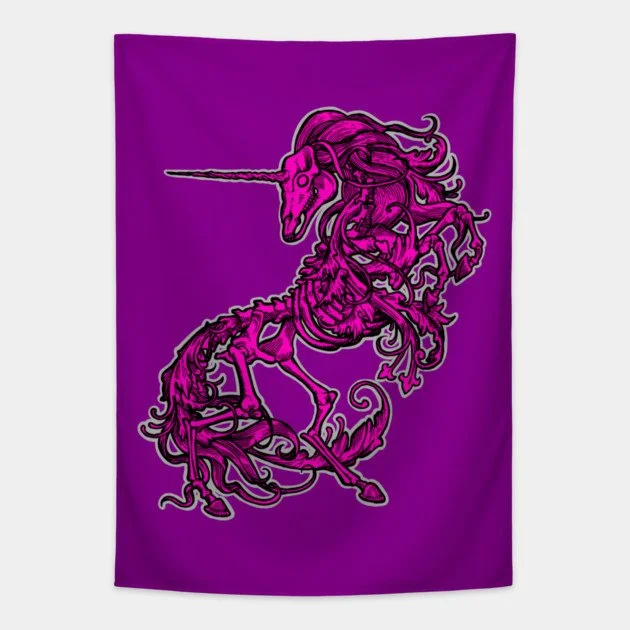 Pink Unicorn Black Outline Tapestry