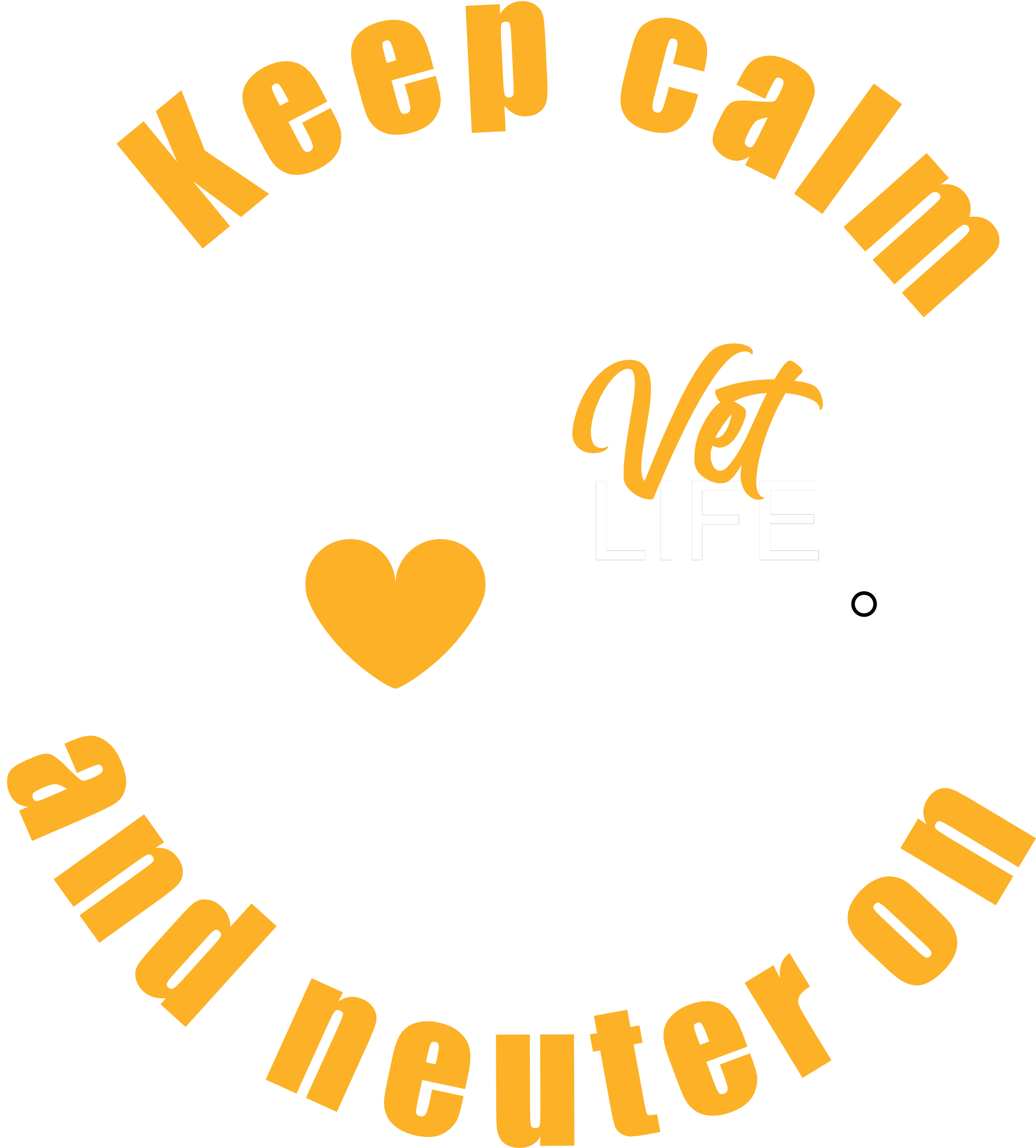 A design with the text 'Keep Calm and Neuter On' and 'Vet Life'.