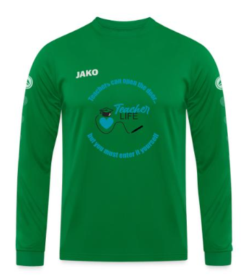 Green long sleeve top with 'Teacher Life' design.