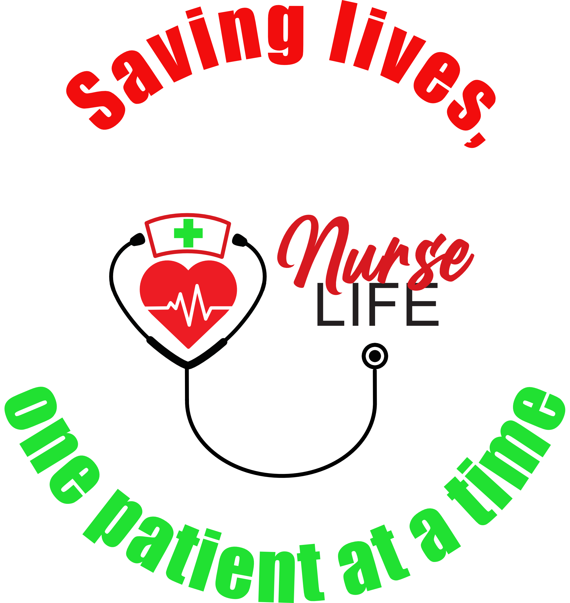 Illustration of a heart with a stethoscope and 'Nurse Life' design.