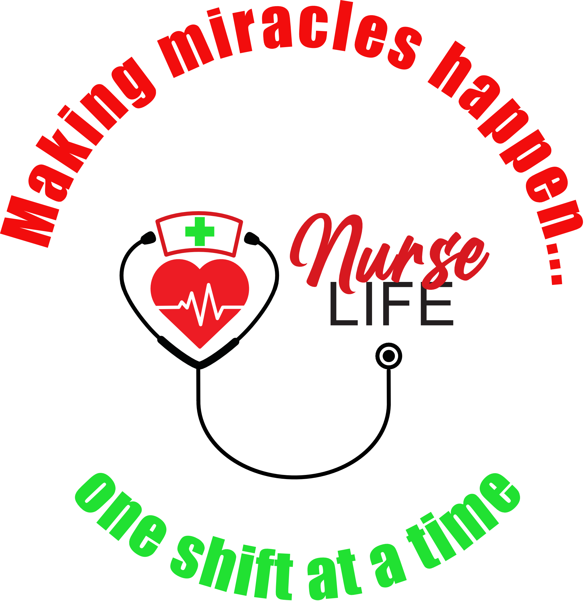 Illustration of a heart with a stethoscope and 'Nurse Life' design.