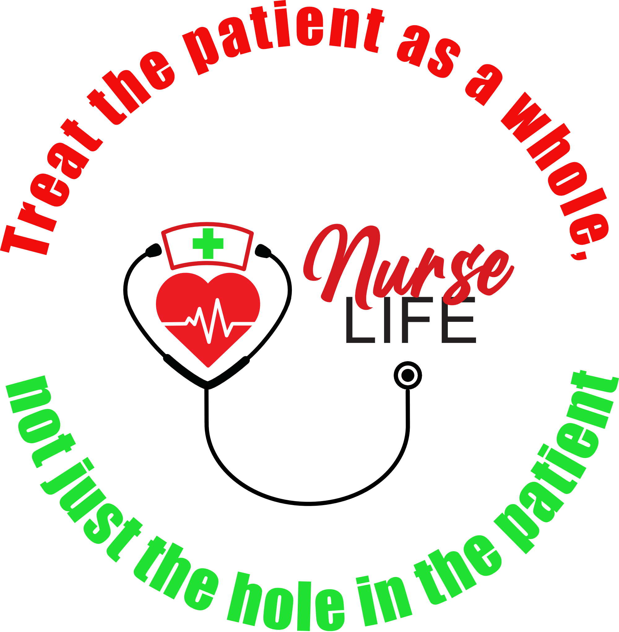 Illustration of a heart with a stethoscope and 'Nurse Life' design.