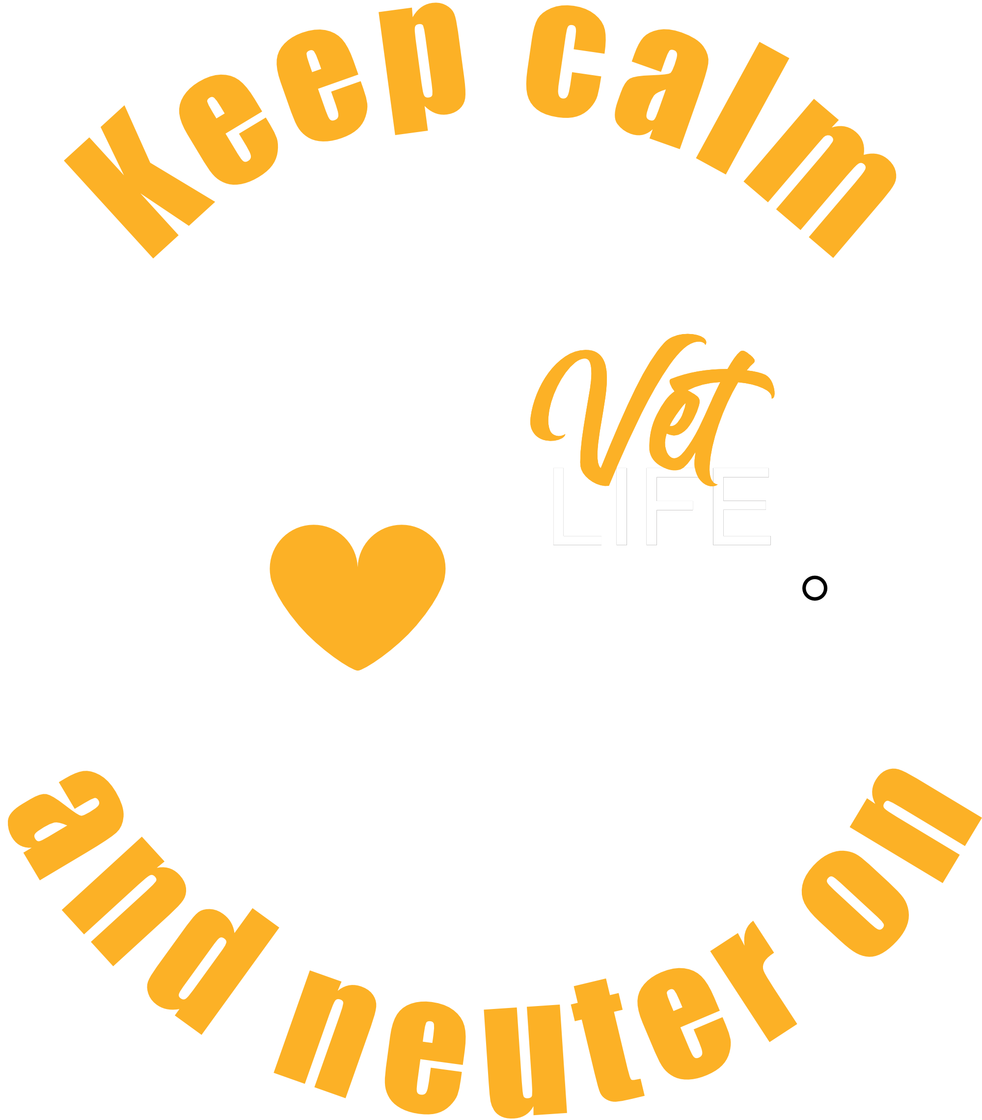 Vet Life design with a cat and a heart and the words 'Keep Calm and Neuter On'.