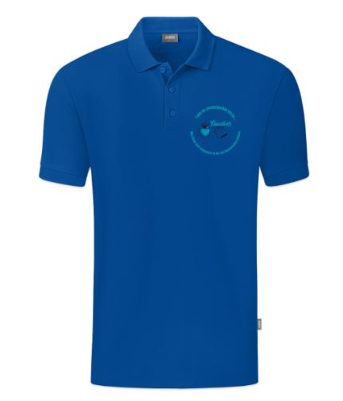 Blue polo shirt with 'Teacher Life' design.