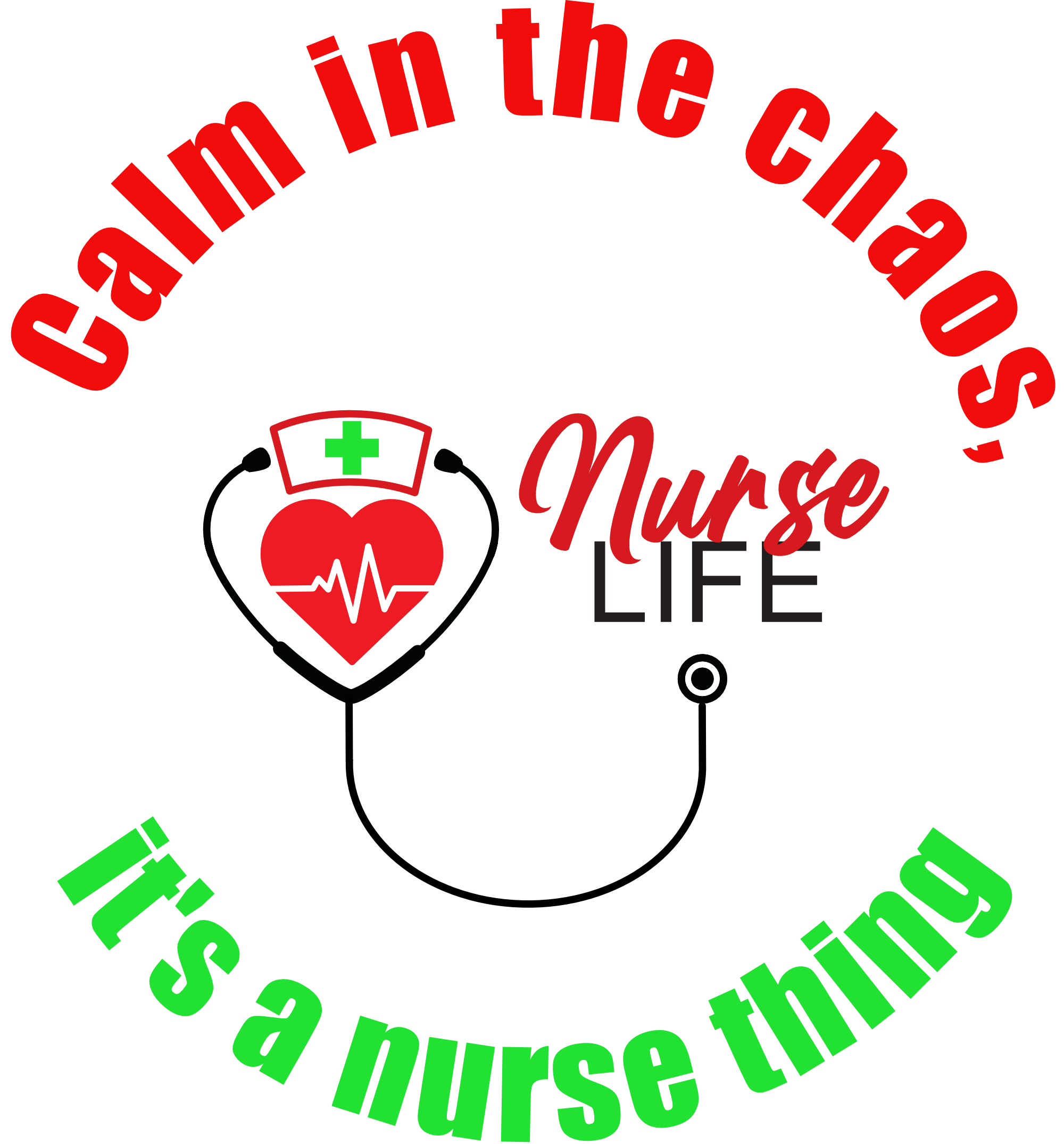 Illustration of a heart with a stethoscope and 'Nurse Life' design.