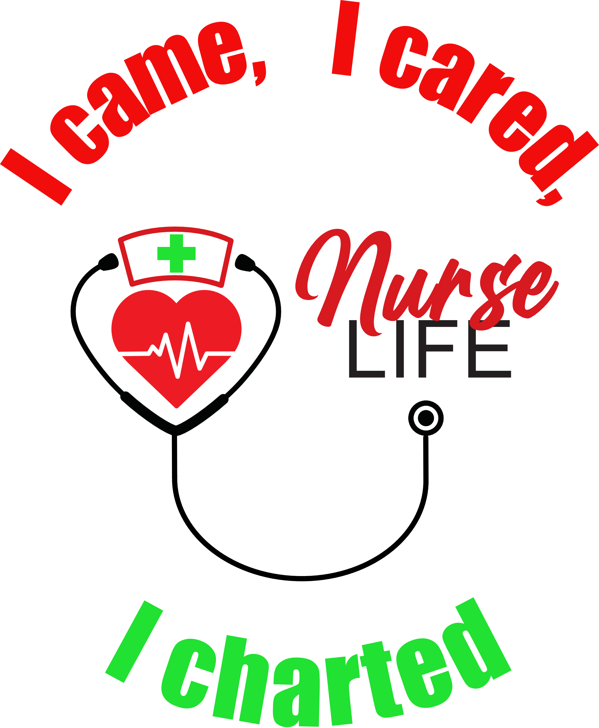 Illustration of a heart with a stethoscope and 'Nurse Life' design.