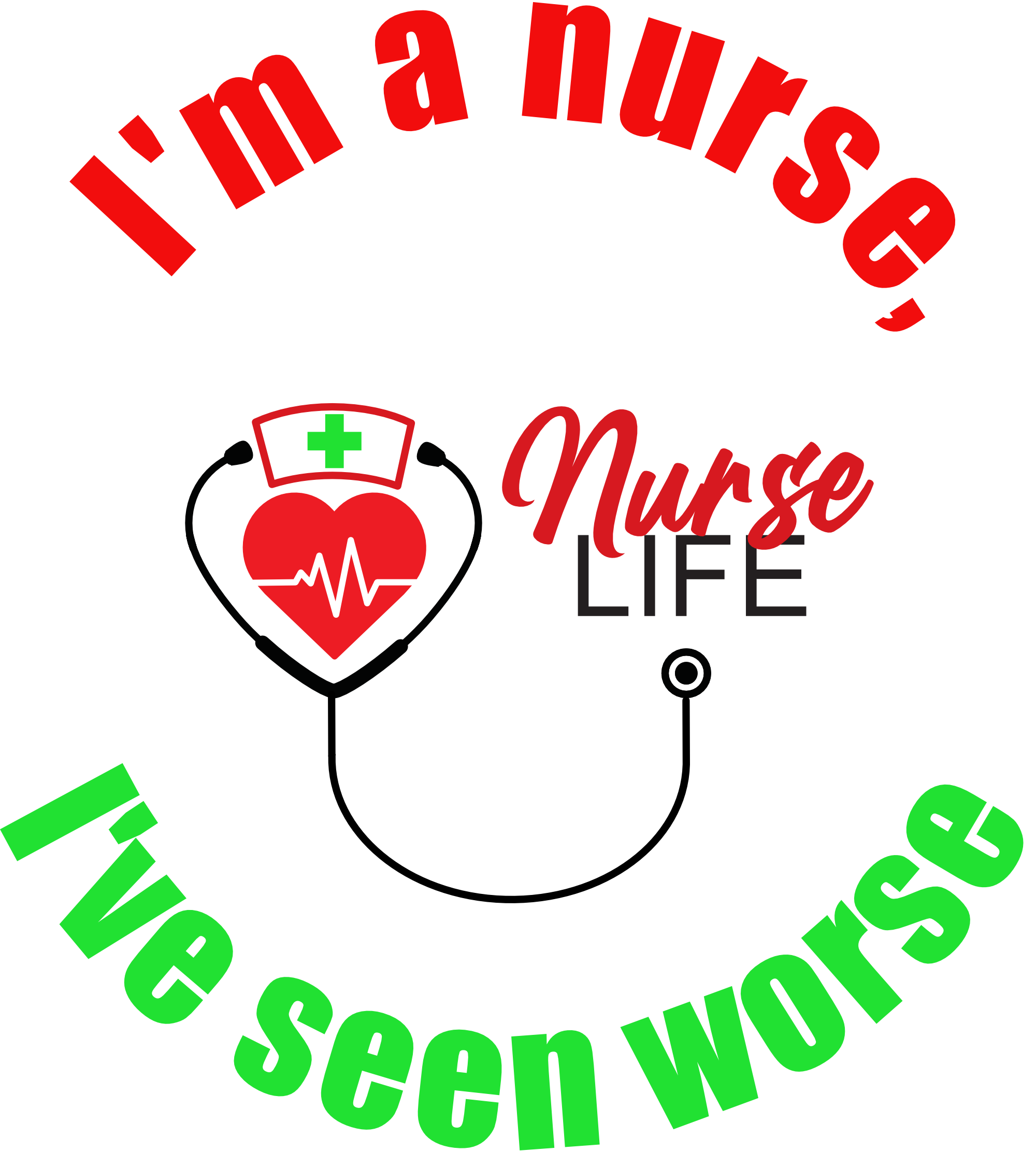Illustration of a heart with a stethoscope and 'Nurse Life' design.