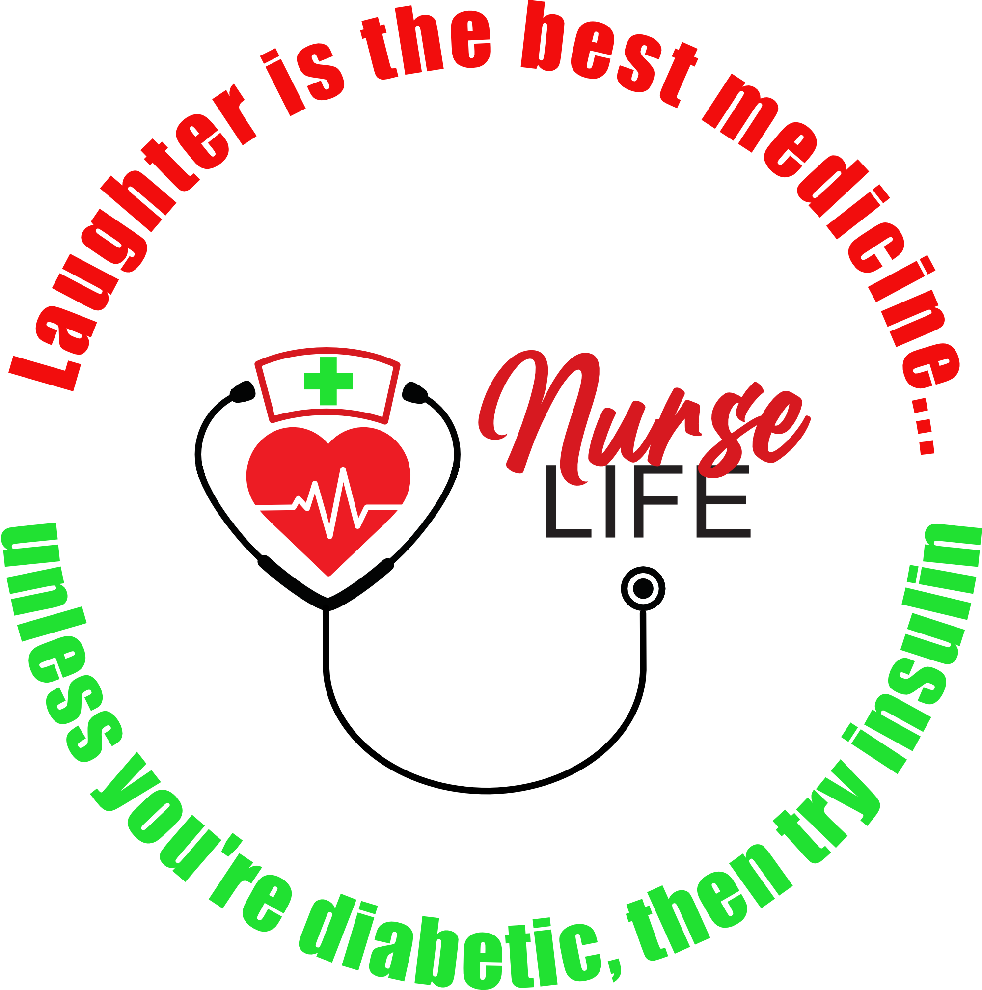 Illustration of a heart with a stethoscope and 'Nurse Life' design.