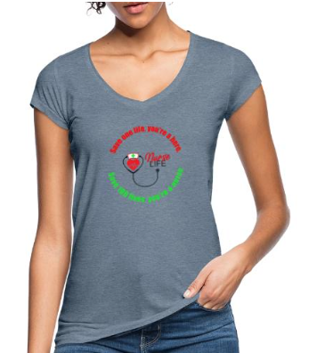 Gray V-neck T-shirt with a 'Nurse Life' design.