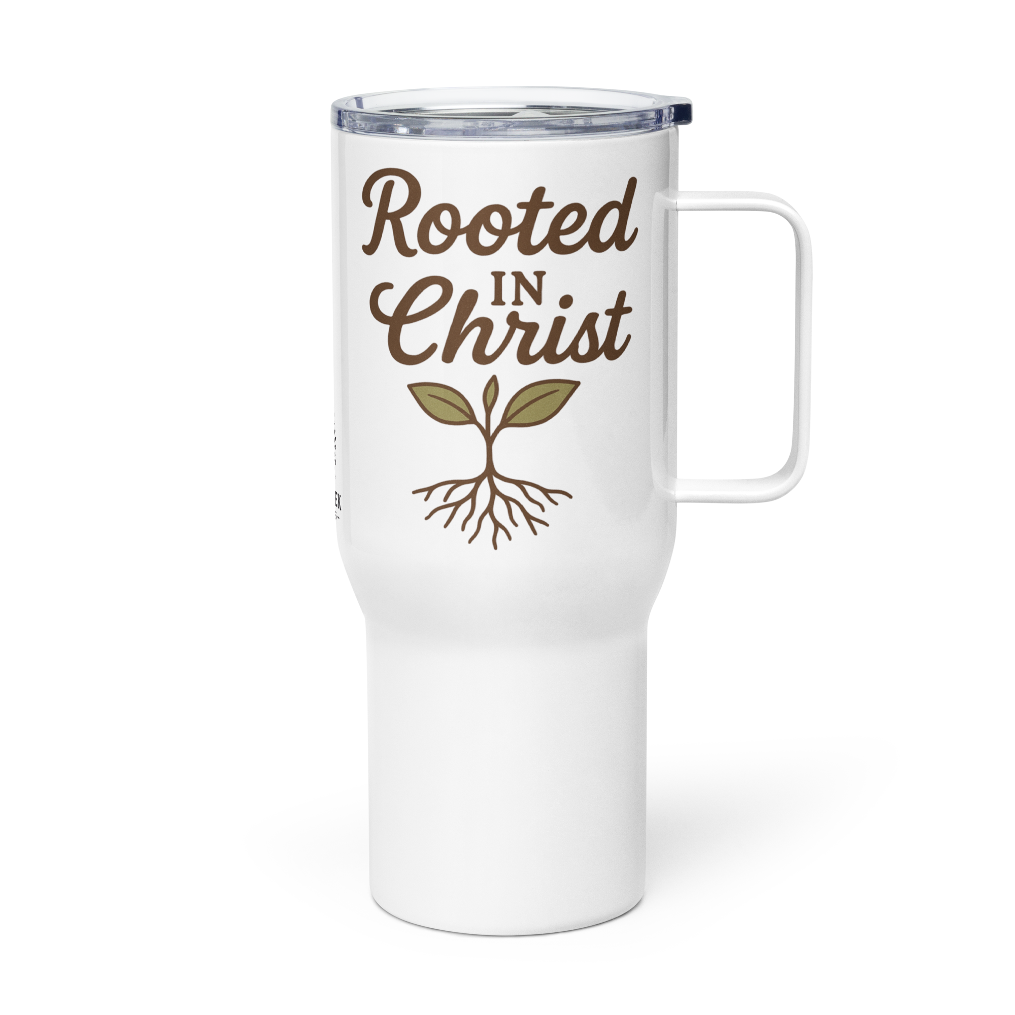 Rooted in Christ Travel Mug with Handle – 25 oz Stainless Steel Insulated Mug