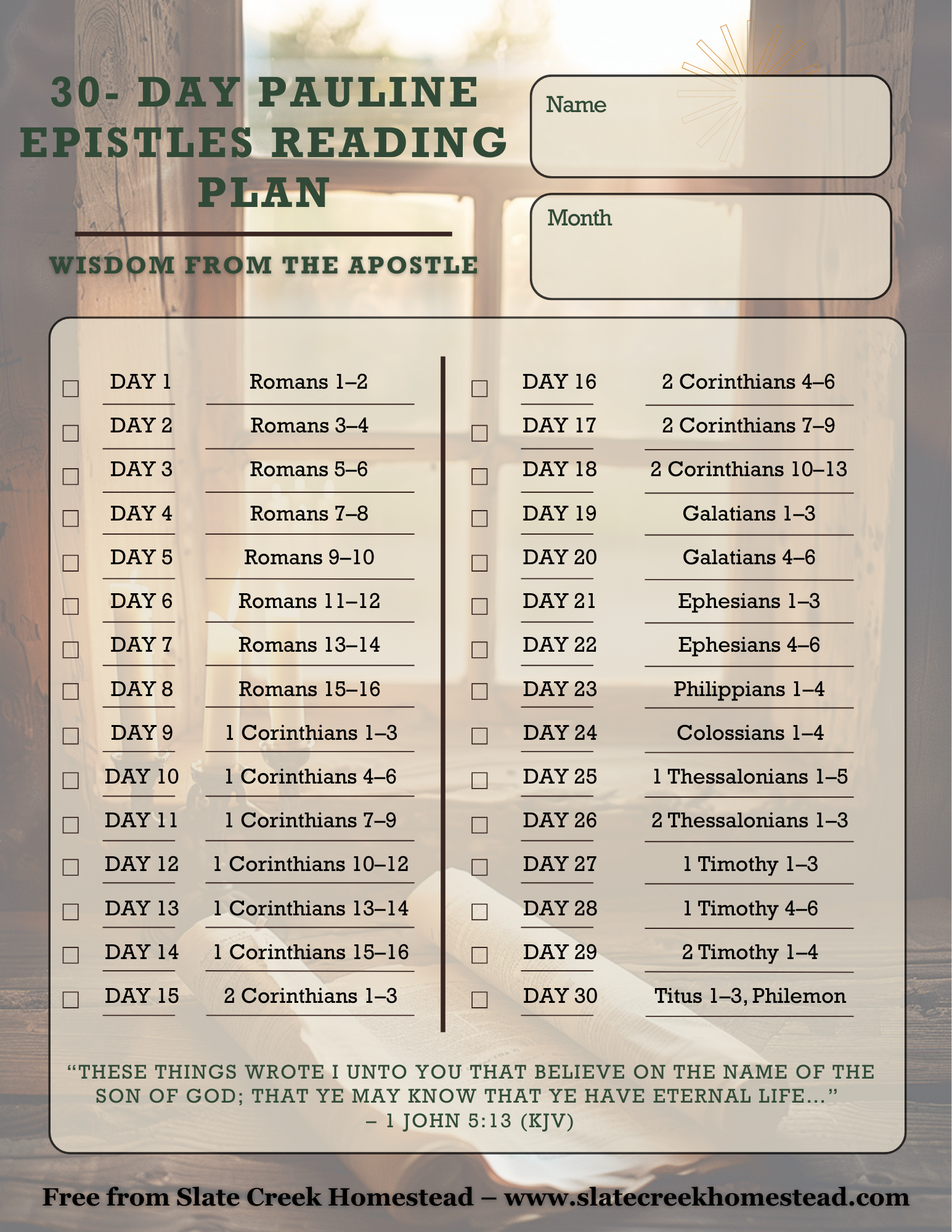 Free Paul’s Epistles 30-Day Reading Plan | KJV Scripture Journey: Romans to Philemon
