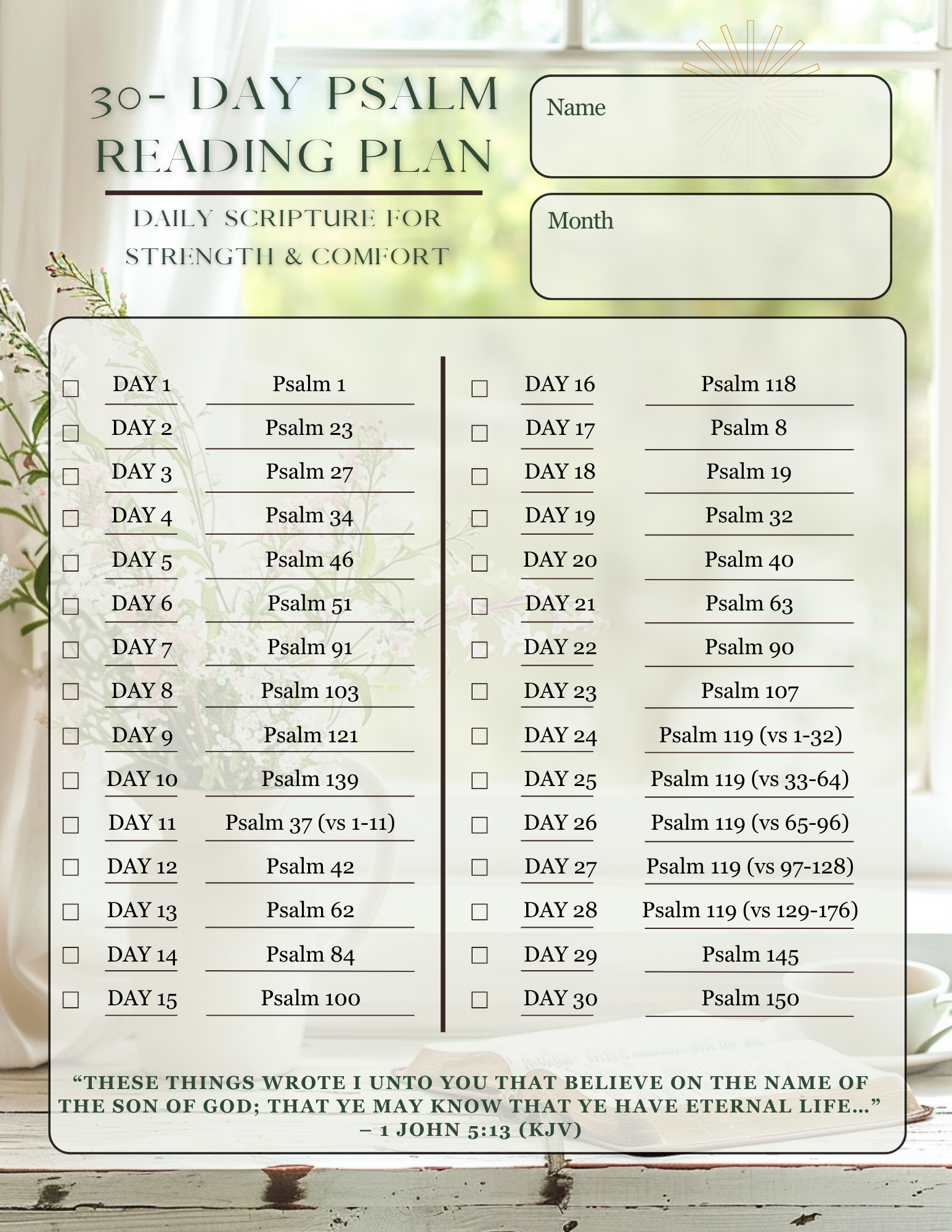 Free 30-Day Psalms Reading Plan | KJV Daily Scripture for Strength & Comfort