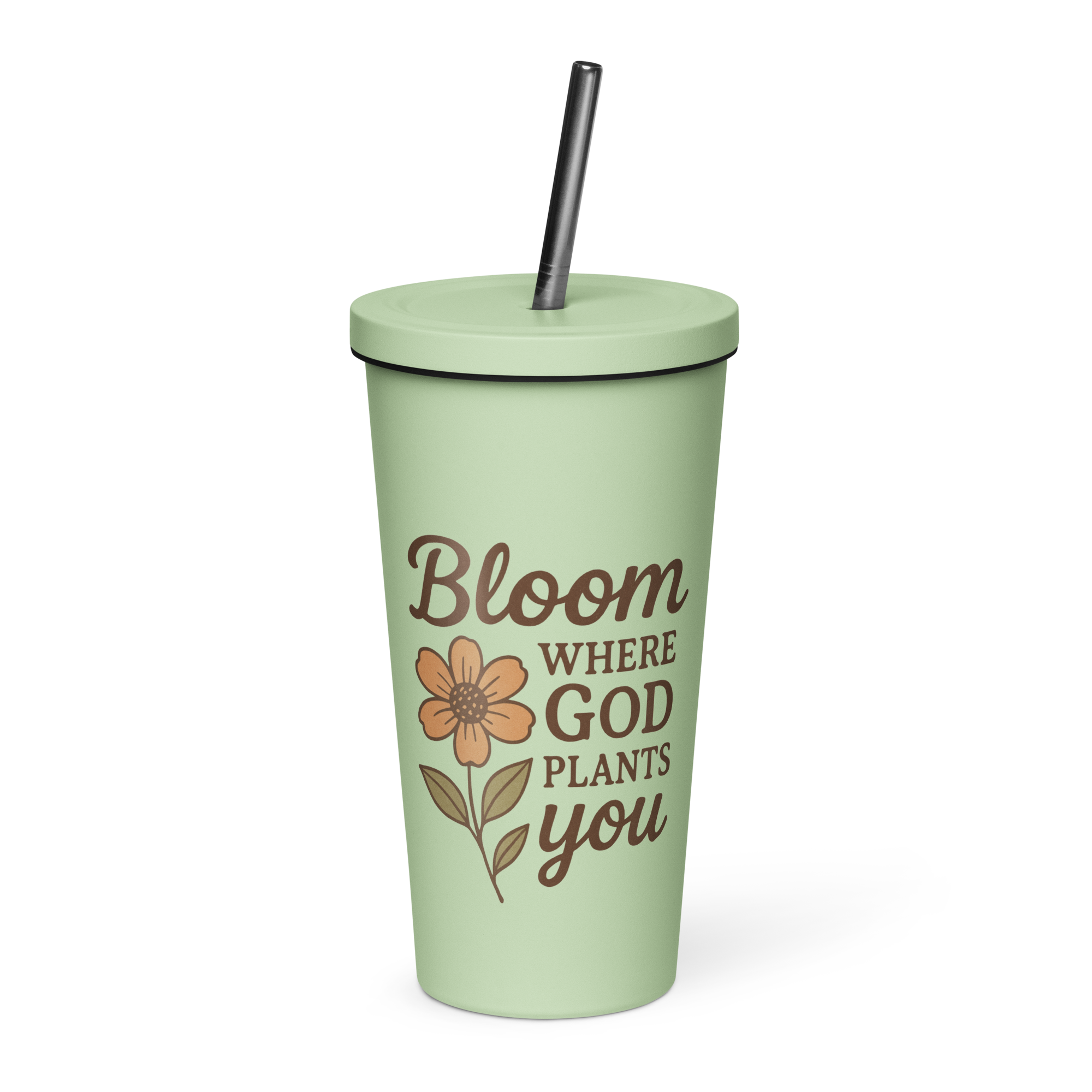 Bloom Where God Plants You Insulated Tumbler | 20 oz Stainless Steel Travel Cup with Straw